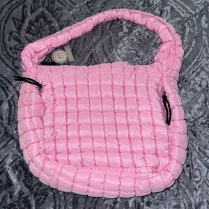 Light pink oversized slouchy quilted puffer puffy hobo tote bag